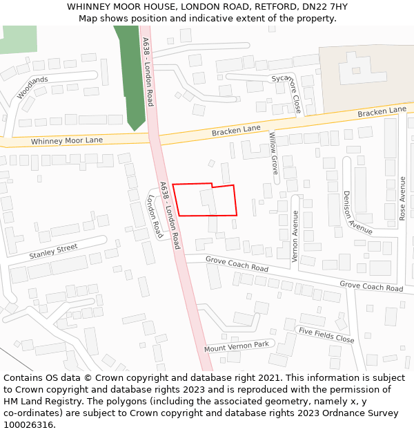 WHINNEY MOOR HOUSE, LONDON ROAD, RETFORD, DN22 7HY: Location map and indicative extent of plot