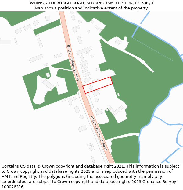 WHINS, ALDEBURGH ROAD, ALDRINGHAM, LEISTON, IP16 4QH: Location map and indicative extent of plot