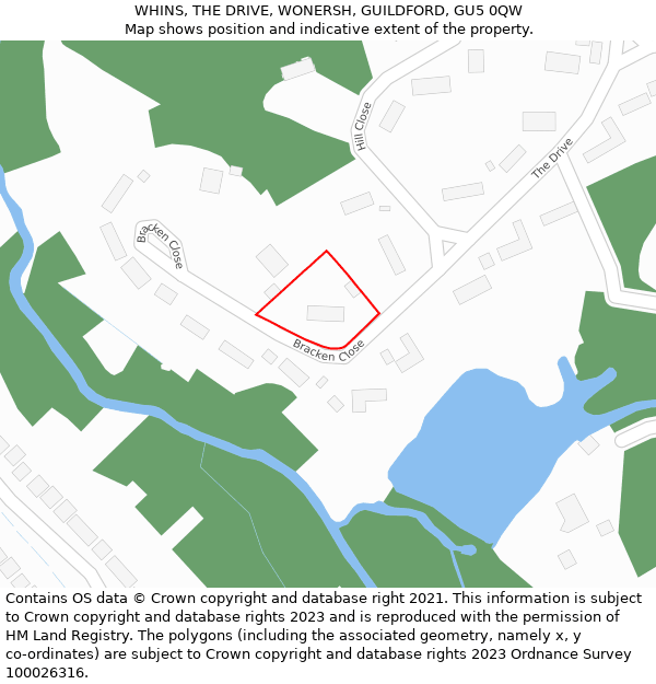 WHINS, THE DRIVE, WONERSH, GUILDFORD, GU5 0QW: Location map and indicative extent of plot