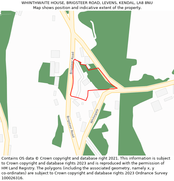 WHINTHWAITE HOUSE, BRIGSTEER ROAD, LEVENS, KENDAL, LA8 8NU: Location map and indicative extent of plot