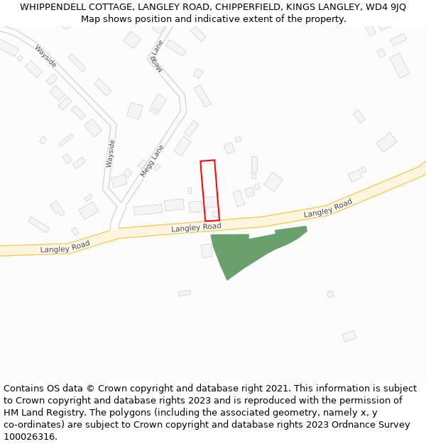 WHIPPENDELL COTTAGE, LANGLEY ROAD, CHIPPERFIELD, KINGS LANGLEY, WD4 9JQ: Location map and indicative extent of plot