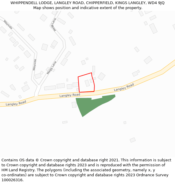 WHIPPENDELL LODGE, LANGLEY ROAD, CHIPPERFIELD, KINGS LANGLEY, WD4 9JQ: Location map and indicative extent of plot