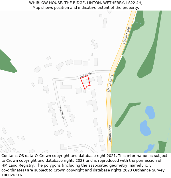 WHIRLOW HOUSE, THE RIDGE, LINTON, WETHERBY, LS22 4HJ: Location map and indicative extent of plot