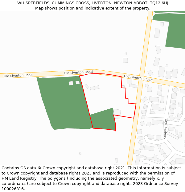 WHISPERFIELDS, CUMMINGS CROSS, LIVERTON, NEWTON ABBOT, TQ12 6HJ: Location map and indicative extent of plot