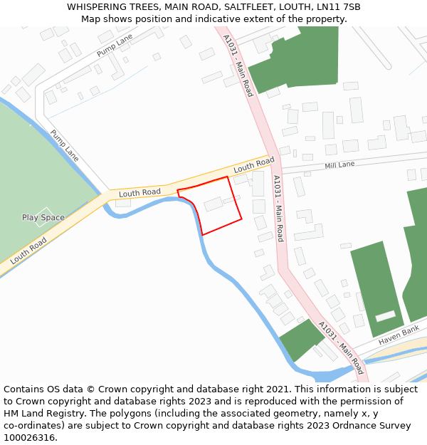 WHISPERING TREES, MAIN ROAD, SALTFLEET, LOUTH, LN11 7SB: Location map and indicative extent of plot