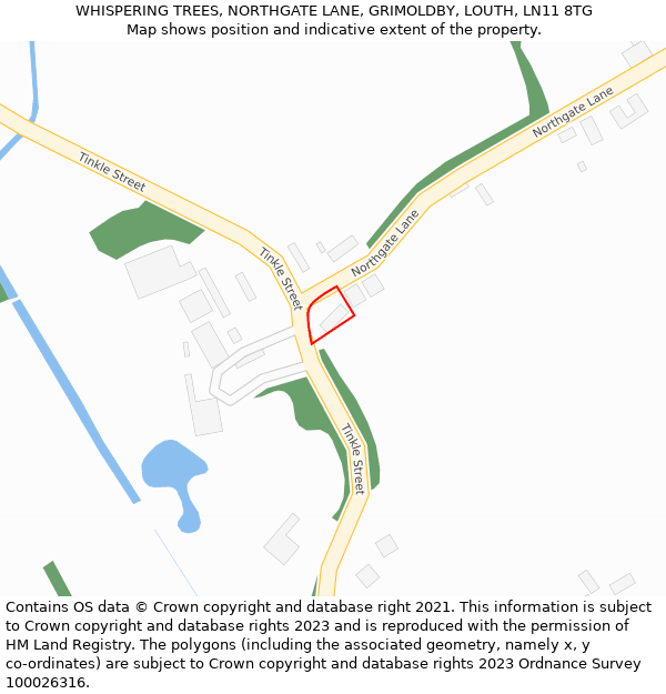 WHISPERING TREES, NORTHGATE LANE, GRIMOLDBY, LOUTH, LN11 8TG: Location map and indicative extent of plot