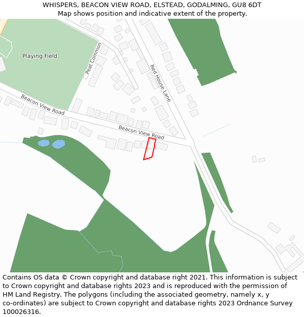 WHISPERS, BEACON VIEW ROAD, ELSTEAD, GODALMING, GU8 6DT: Location map and indicative extent of plot