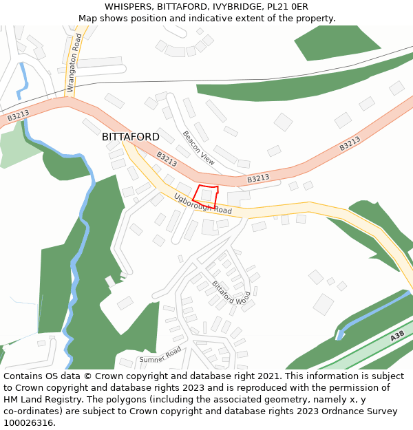 WHISPERS, BITTAFORD, IVYBRIDGE, PL21 0ER: Location map and indicative extent of plot