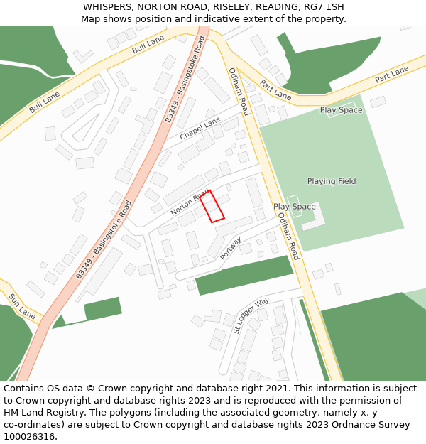 WHISPERS, NORTON ROAD, RISELEY, READING, RG7 1SH: Location map and indicative extent of plot