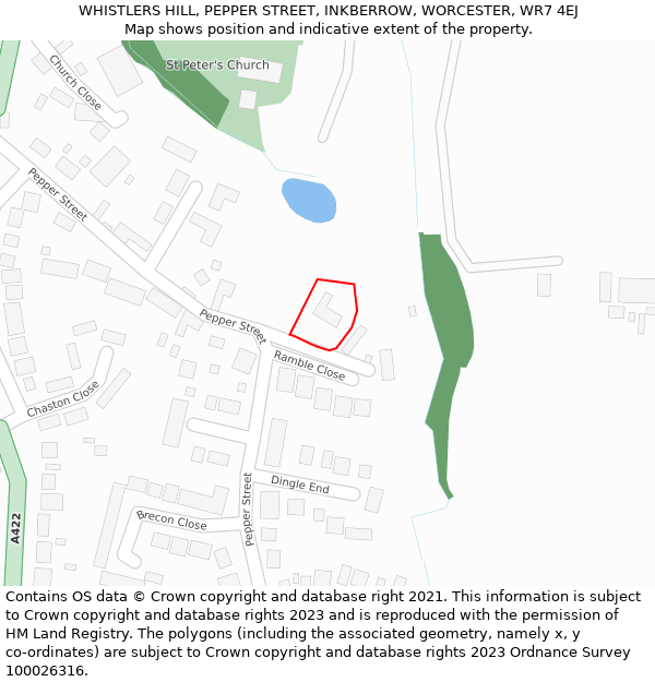 WHISTLERS HILL, PEPPER STREET, INKBERROW, WORCESTER, WR7 4EJ: Location map and indicative extent of plot