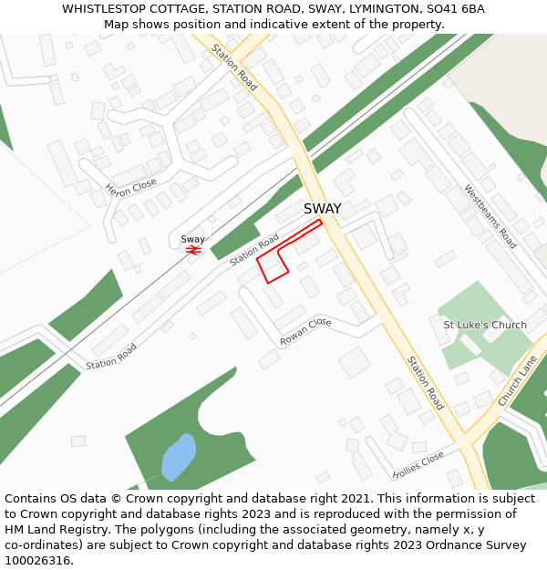 WHISTLESTOP COTTAGE, STATION ROAD, SWAY, LYMINGTON, SO41 6BA: Location map and indicative extent of plot