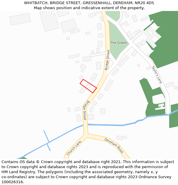 WHITBATCH, BRIDGE STREET, GRESSENHALL, DEREHAM, NR20 4DS: Location map and indicative extent of plot