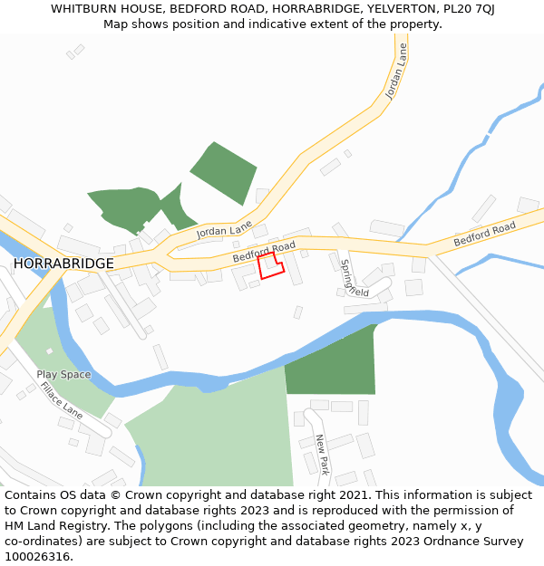 WHITBURN HOUSE, BEDFORD ROAD, HORRABRIDGE, YELVERTON, PL20 7QJ: Location map and indicative extent of plot