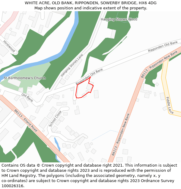 WHITE ACRE, OLD BANK, RIPPONDEN, SOWERBY BRIDGE, HX6 4DG: Location map and indicative extent of plot