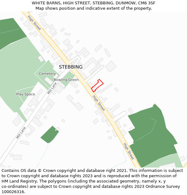 WHITE BARNS, HIGH STREET, STEBBING, DUNMOW, CM6 3SF: Location map and indicative extent of plot