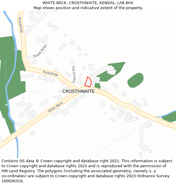 WHITE BECK, CROSTHWAITE, KENDAL, LA8 8HX: Location map and indicative extent of plot