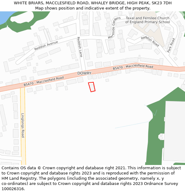 WHITE BRIARS, MACCLESFIELD ROAD, WHALEY BRIDGE, HIGH PEAK, SK23 7DH: Location map and indicative extent of plot