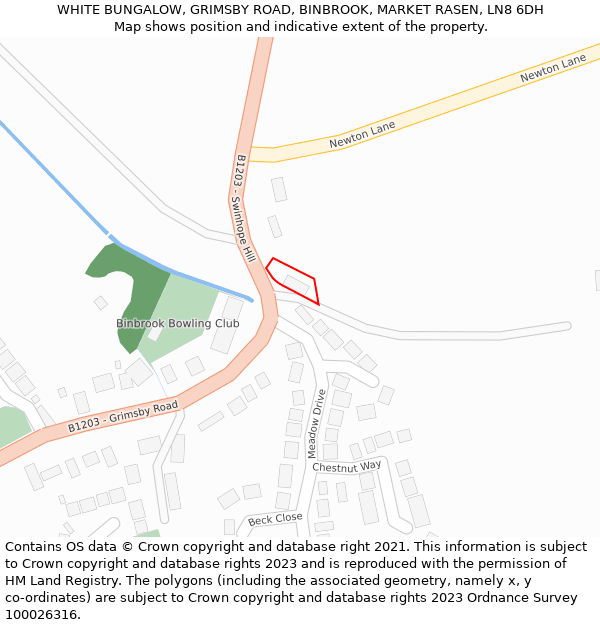 WHITE BUNGALOW, GRIMSBY ROAD, BINBROOK, MARKET RASEN, LN8 6DH: Location map and indicative extent of plot