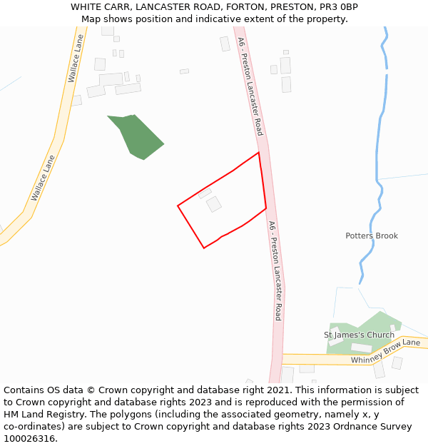 WHITE CARR, LANCASTER ROAD, FORTON, PRESTON, PR3 0BP: Location map and indicative extent of plot