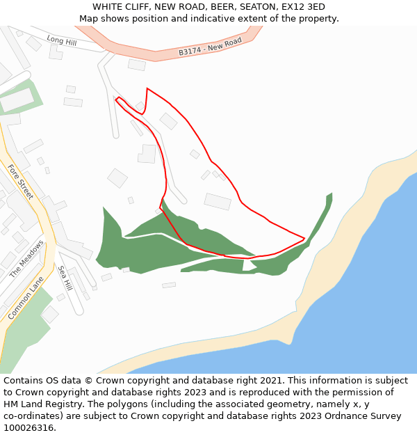 WHITE CLIFF, NEW ROAD, BEER, SEATON, EX12 3ED: Location map and indicative extent of plot