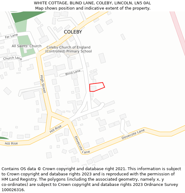 WHITE COTTAGE, BLIND LANE, COLEBY, LINCOLN, LN5 0AL: Location map and indicative extent of plot