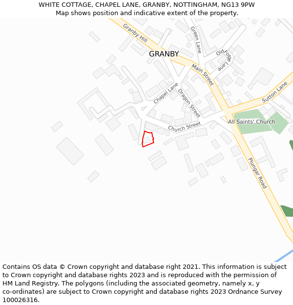 WHITE COTTAGE, CHAPEL LANE, GRANBY, NOTTINGHAM, NG13 9PW: Location map and indicative extent of plot