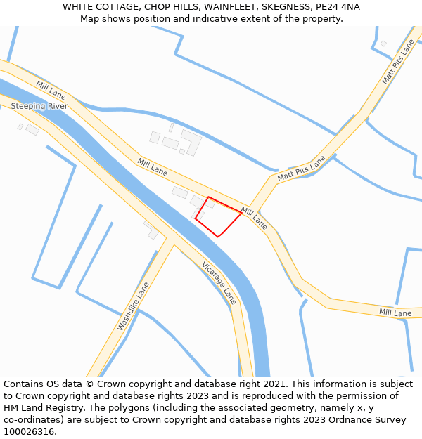 WHITE COTTAGE, CHOP HILLS, WAINFLEET, SKEGNESS, PE24 4NA: Location map and indicative extent of plot
