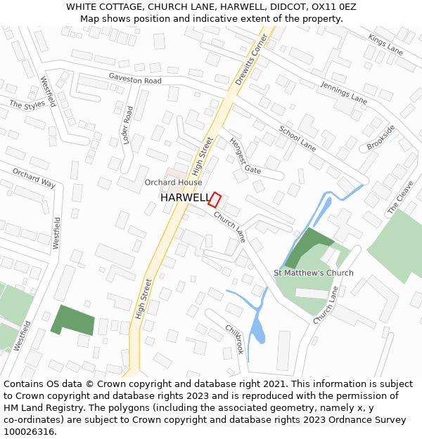 WHITE COTTAGE, CHURCH LANE, HARWELL, DIDCOT, OX11 0EZ: Location map and indicative extent of plot