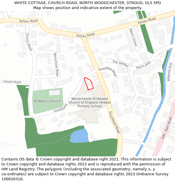 WHITE COTTAGE, CHURCH ROAD, NORTH WOODCHESTER, STROUD, GL5 5PD: Location map and indicative extent of plot