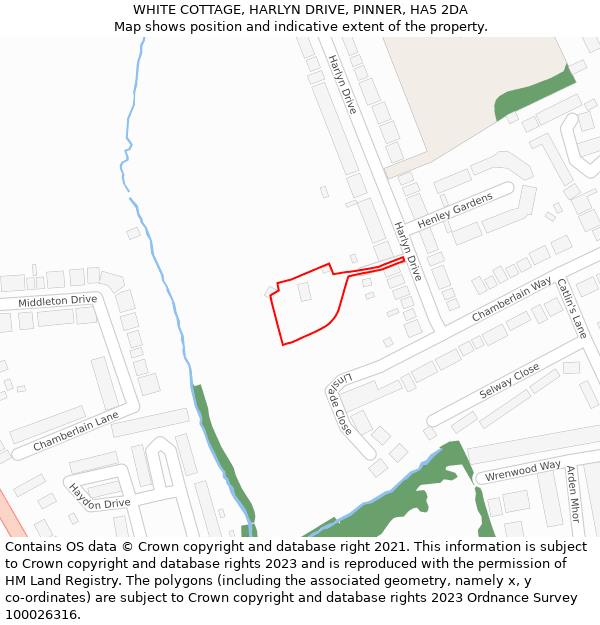 WHITE COTTAGE, HARLYN DRIVE, PINNER, HA5 2DA: Location map and indicative extent of plot