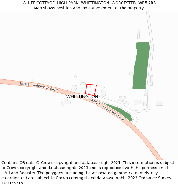 WHITE COTTAGE, HIGH PARK, WHITTINGTON, WORCESTER, WR5 2RS: Location map and indicative extent of plot