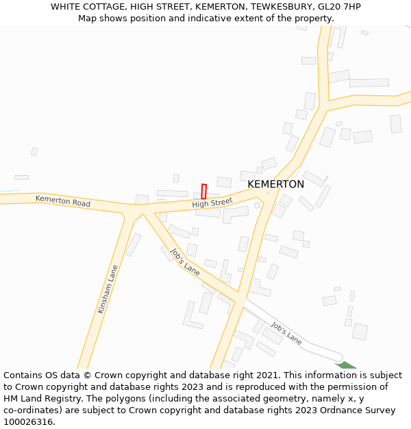 WHITE COTTAGE, HIGH STREET, KEMERTON, TEWKESBURY, GL20 7HP: Location map and indicative extent of plot