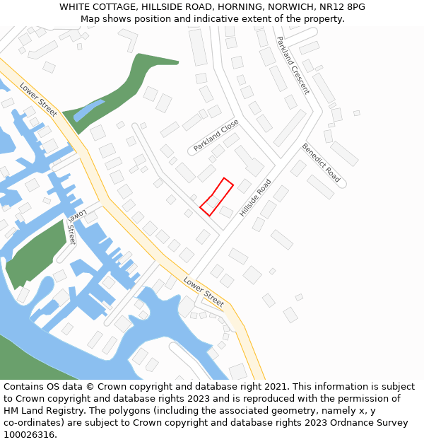 WHITE COTTAGE, HILLSIDE ROAD, HORNING, NORWICH, NR12 8PG: Location map and indicative extent of plot