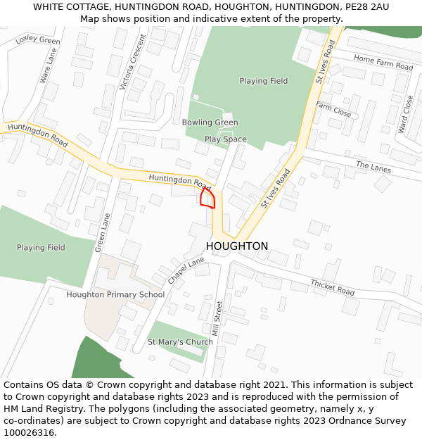 WHITE COTTAGE, HUNTINGDON ROAD, HOUGHTON, HUNTINGDON, PE28 2AU: Location map and indicative extent of plot