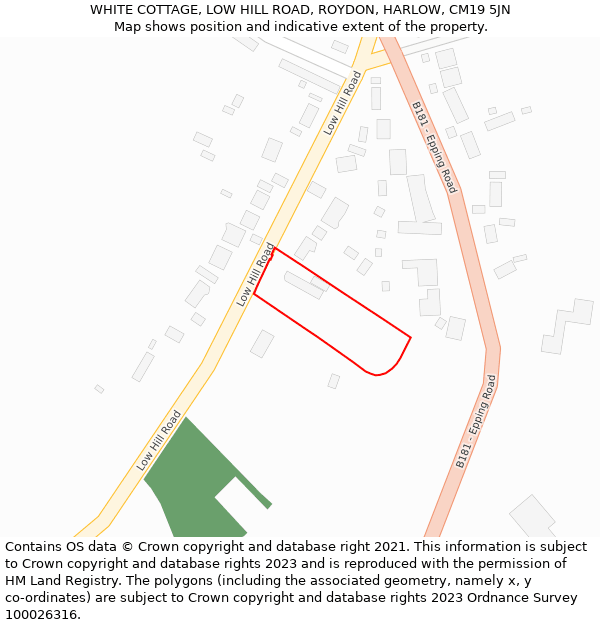 WHITE COTTAGE, LOW HILL ROAD, ROYDON, HARLOW, CM19 5JN: Location map and indicative extent of plot