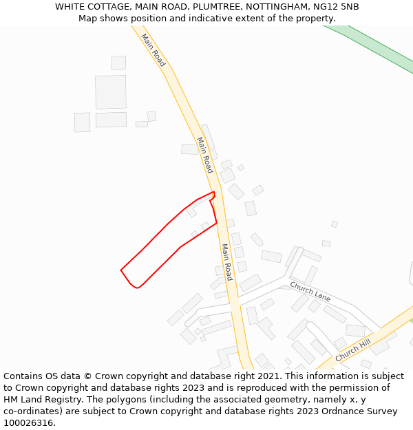 WHITE COTTAGE, MAIN ROAD, PLUMTREE, NOTTINGHAM, NG12 5NB: Location map and indicative extent of plot