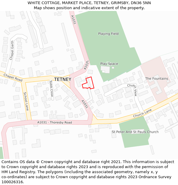 WHITE COTTAGE, MARKET PLACE, TETNEY, GRIMSBY, DN36 5NN: Location map and indicative extent of plot