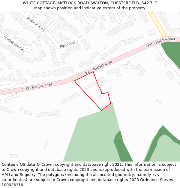 WHITE COTTAGE, MATLOCK ROAD, WALTON, CHESTERFIELD, S42 7LD: Location map and indicative extent of plot