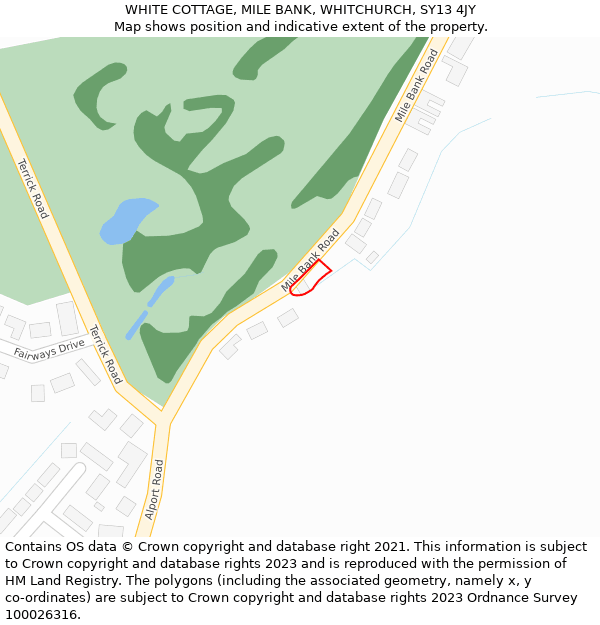 WHITE COTTAGE, MILE BANK, WHITCHURCH, SY13 4JY: Location map and indicative extent of plot