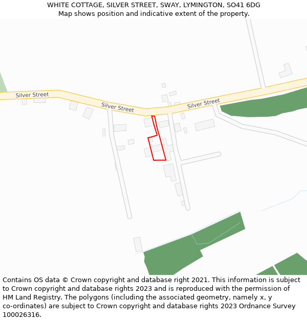 WHITE COTTAGE, SILVER STREET, SWAY, LYMINGTON, SO41 6DG: Location map and indicative extent of plot