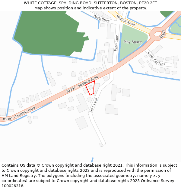 WHITE COTTAGE, SPALDING ROAD, SUTTERTON, BOSTON, PE20 2ET: Location map and indicative extent of plot