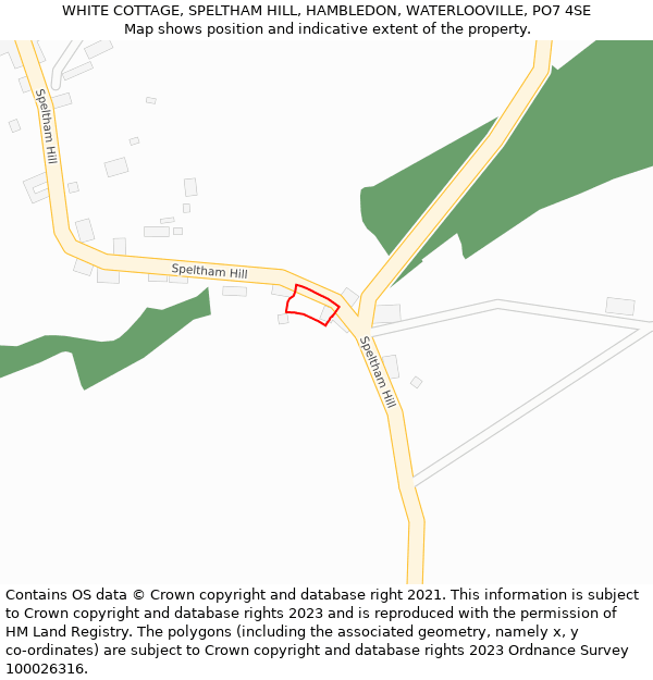 WHITE COTTAGE, SPELTHAM HILL, HAMBLEDON, WATERLOOVILLE, PO7 4SE: Location map and indicative extent of plot