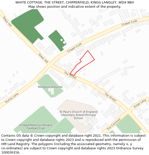 WHITE COTTAGE, THE STREET, CHIPPERFIELD, KINGS LANGLEY, WD4 9BH: Location map and indicative extent of plot