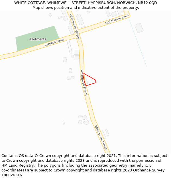 WHITE COTTAGE, WHIMPWELL STREET, HAPPISBURGH, NORWICH, NR12 0QD: Location map and indicative extent of plot