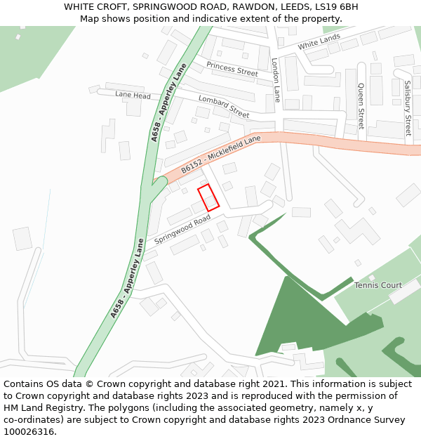 WHITE CROFT, SPRINGWOOD ROAD, RAWDON, LEEDS, LS19 6BH: Location map and indicative extent of plot