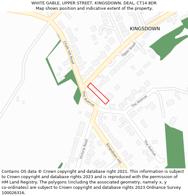 WHITE GABLE, UPPER STREET, KINGSDOWN, DEAL, CT14 8DR: Location map and indicative extent of plot