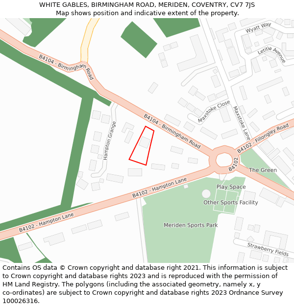 WHITE GABLES, BIRMINGHAM ROAD, MERIDEN, COVENTRY, CV7 7JS: Location map and indicative extent of plot