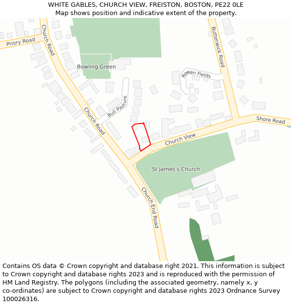 WHITE GABLES, CHURCH VIEW, FREISTON, BOSTON, PE22 0LE: Location map and indicative extent of plot