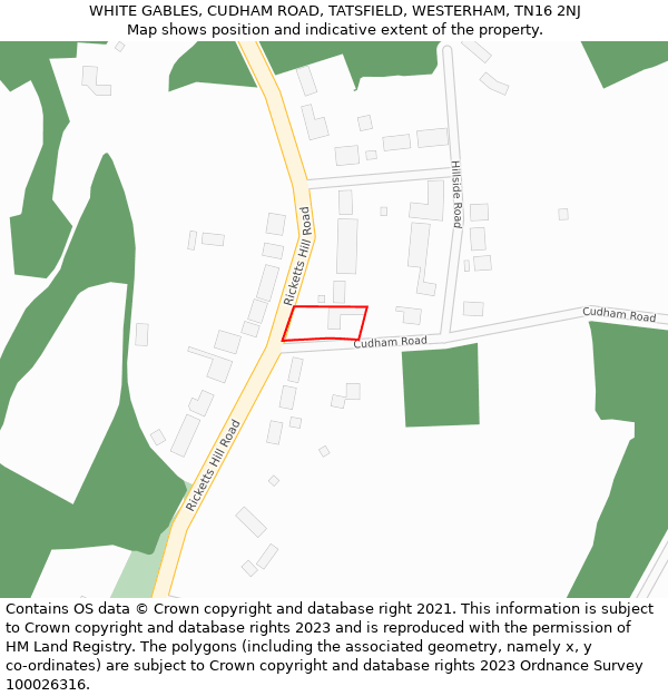 WHITE GABLES, CUDHAM ROAD, TATSFIELD, WESTERHAM, TN16 2NJ: Location map and indicative extent of plot