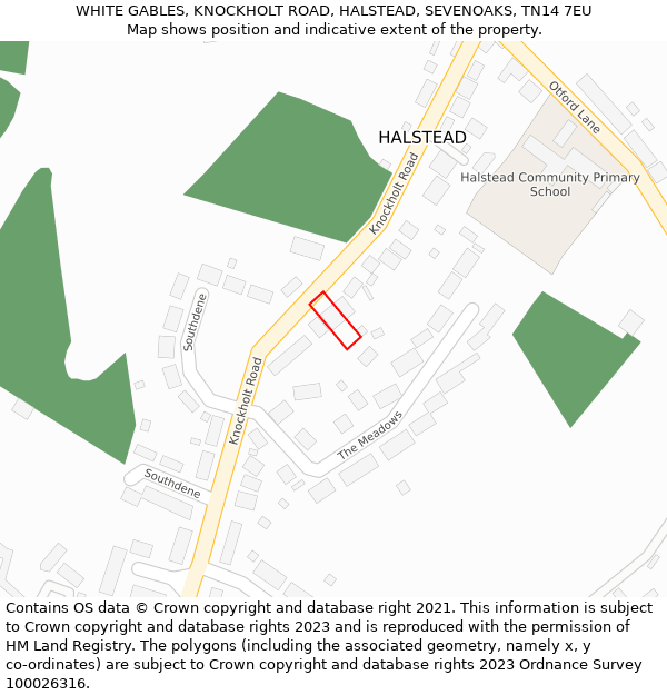 WHITE GABLES, KNOCKHOLT ROAD, HALSTEAD, SEVENOAKS, TN14 7EU: Location map and indicative extent of plot